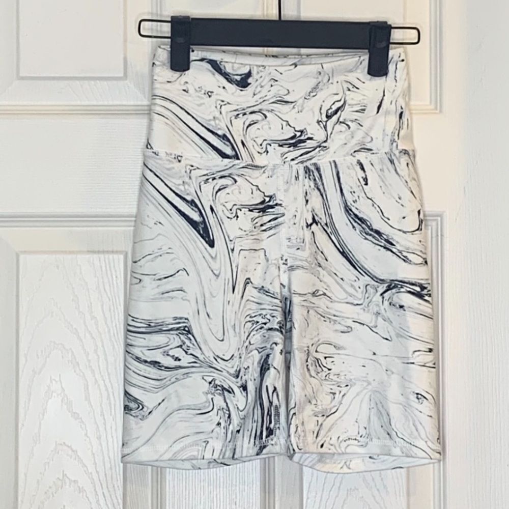Balance Collection White & Blue Black Marble Design Bike Shorts Size XS